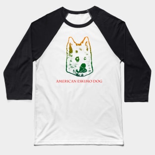 The american eskimo dog head is Violet, Green, Orange Baseball T-Shirt